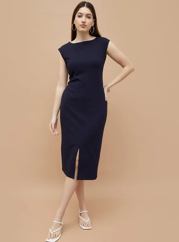 CODE CLASSIC Solid Slitted Sheath Dress